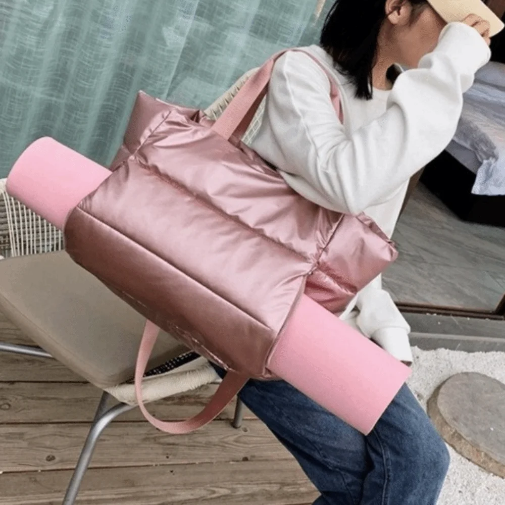 

Fashion Solid Color Travel Tote Bag Large Capacity Soft Shoulder Gym Sports Bag Foldable Nylon Yoga Mat Bag Gym