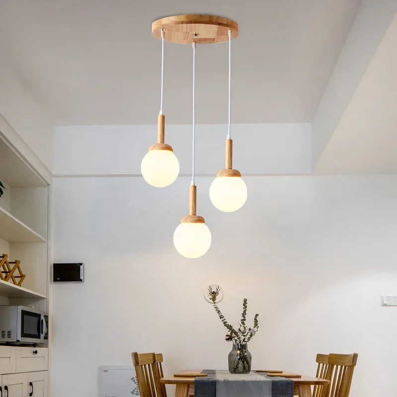 

Nordic pendant lamp wood atmospheric Chinese three head dining room dining room modern simple bar personalized creative kitchen