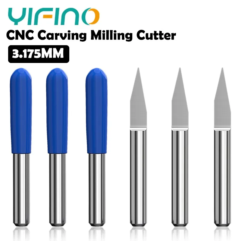 

YIFINO Engraving Machine Cutter Tools 3.175mm CNC Flat Bottomed Sharp Cutters Tungsten Steel Taper Milling Cutter Suit 10PCS