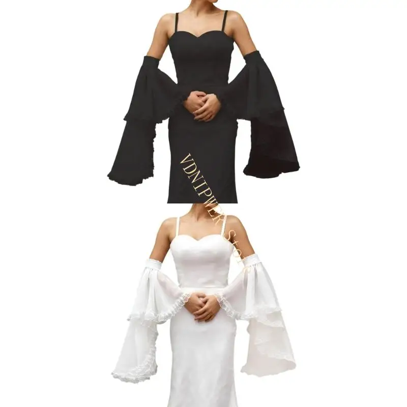 Decorative Arm Sleeves with Lace Trim Elastic Cuffs Arm Covers For Wedding Party D08E