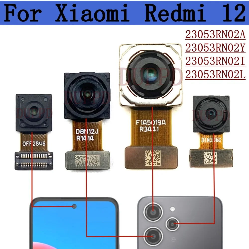 Front Rear Backside Camera For Xiaomi Redmi 12 4G Frontal Selfie Wide Macro Back Facing Main Camera Module Flex Cable Parts