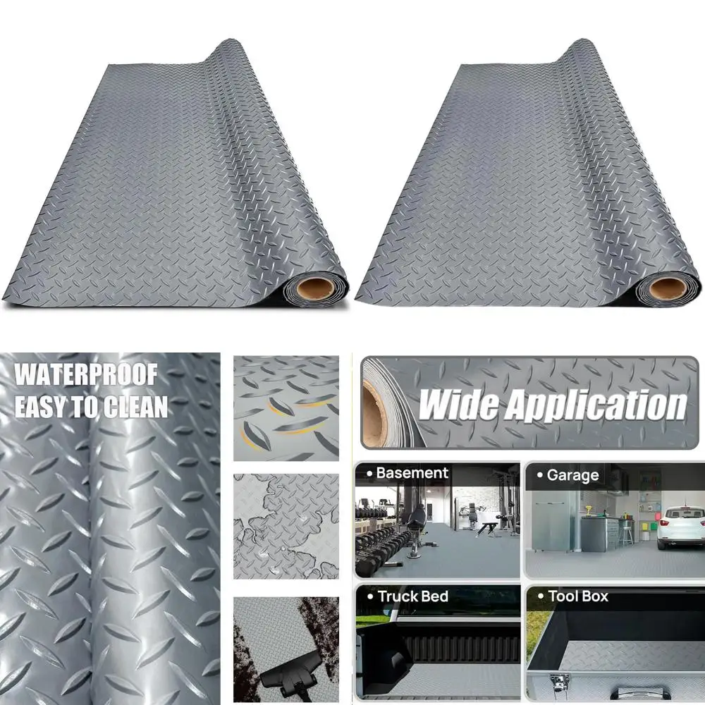 

Thickened PVC Garage Floor Mat - Heavy Duty Waterproof Non-Slip Protection for Cars, Trailers, SUVs, Basements, and Gyms (Gray)