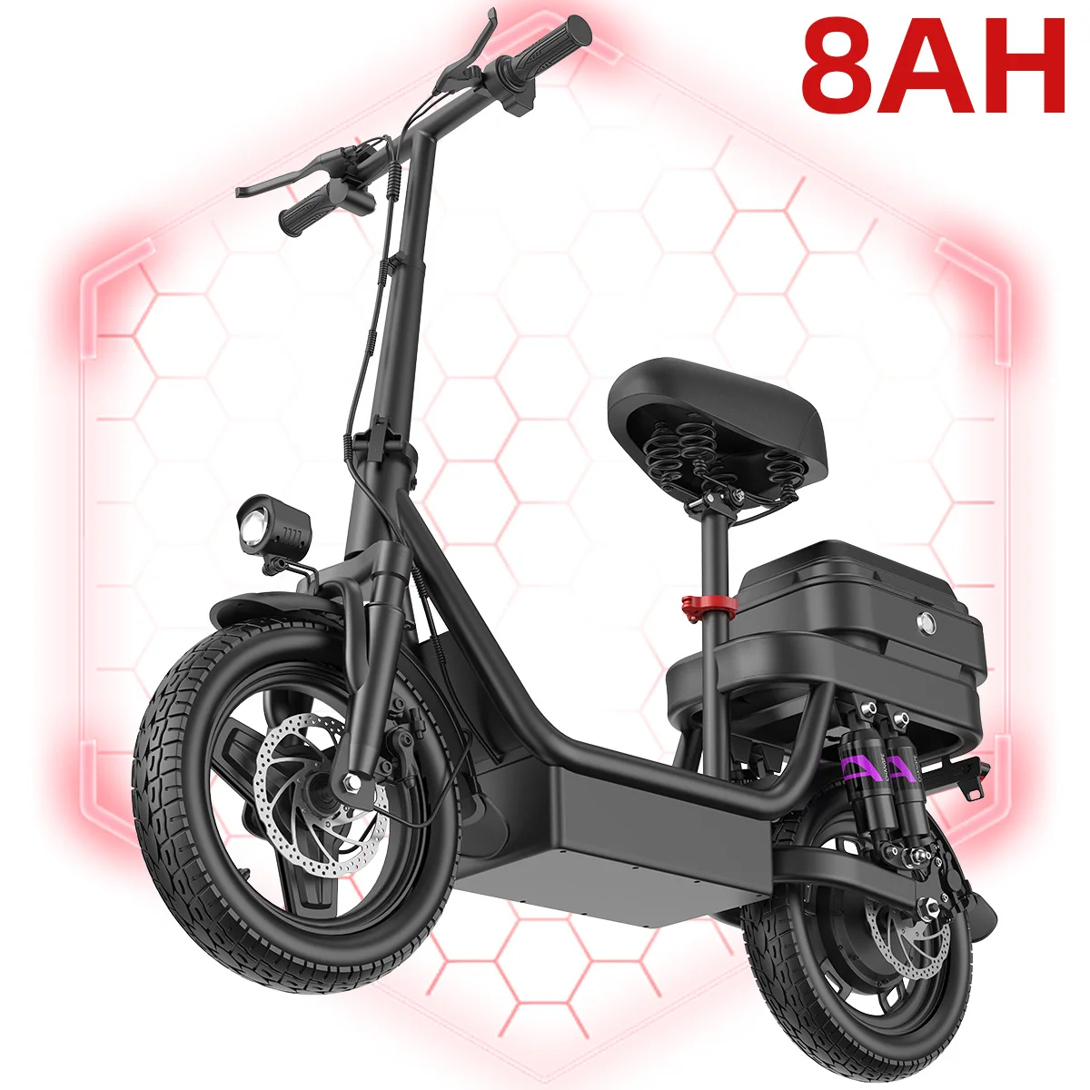 UPLEE Adult Electric Bike 500W Peak Motor 48V 15AH Electric Scooter 14 Inch Fat Tire Full Shock Foldable with Trunk E Bike