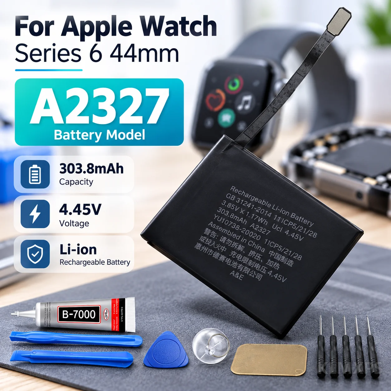 Smart Watch Replacement Battery A2327 303.8mAh For Apple Watch Series 6 44mm Repair Replacement Part High Quality Battery