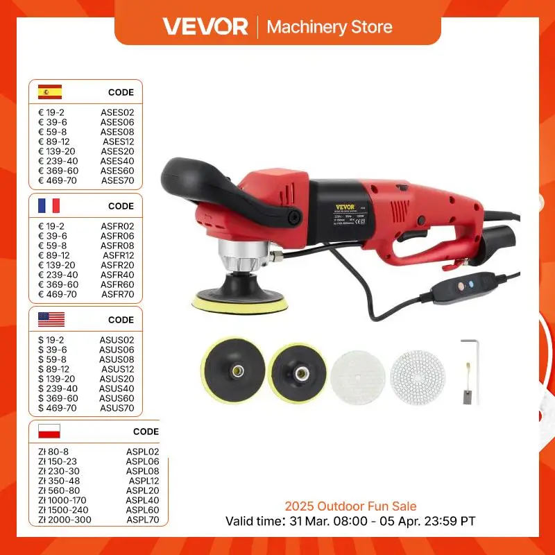 VEVOR Electric Wet Stone Polisher Grinder levigatrice lucidatrice mulino ad acqua a velocità variabile per la lucidatura della finitura del granito di marmo
