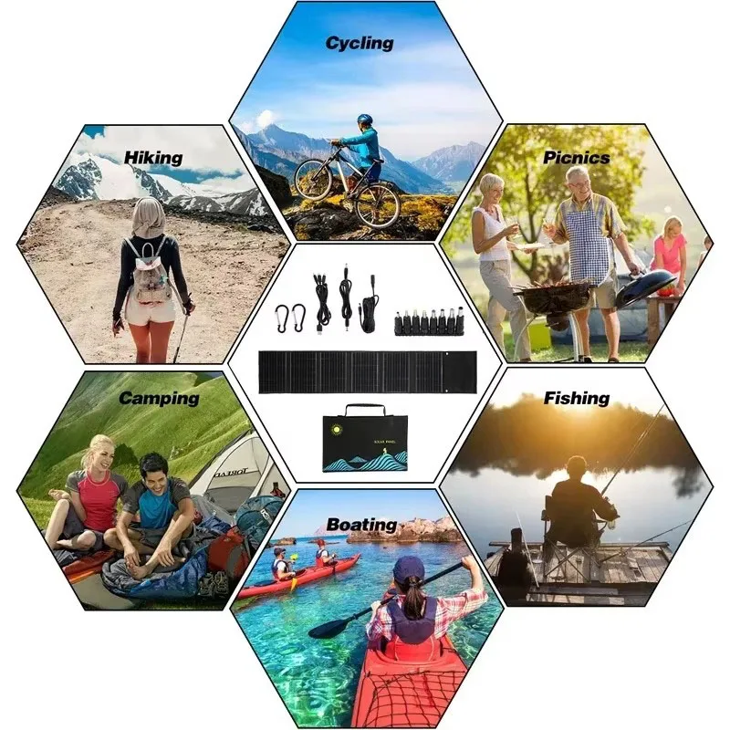 60W 80W 100W Foldable Solar Panel Portable Solar Cell Folding Bag With USB+DC For Outdoor Hiking Camping Mobile Phone Charging view 6