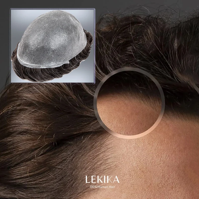 

V-Loop Toupee 0.02mm Thinnest Skin Men's Wigs Clear Poly Men's Hair Prosthesis Invisible Human Hair Wigs Realistic Hair System