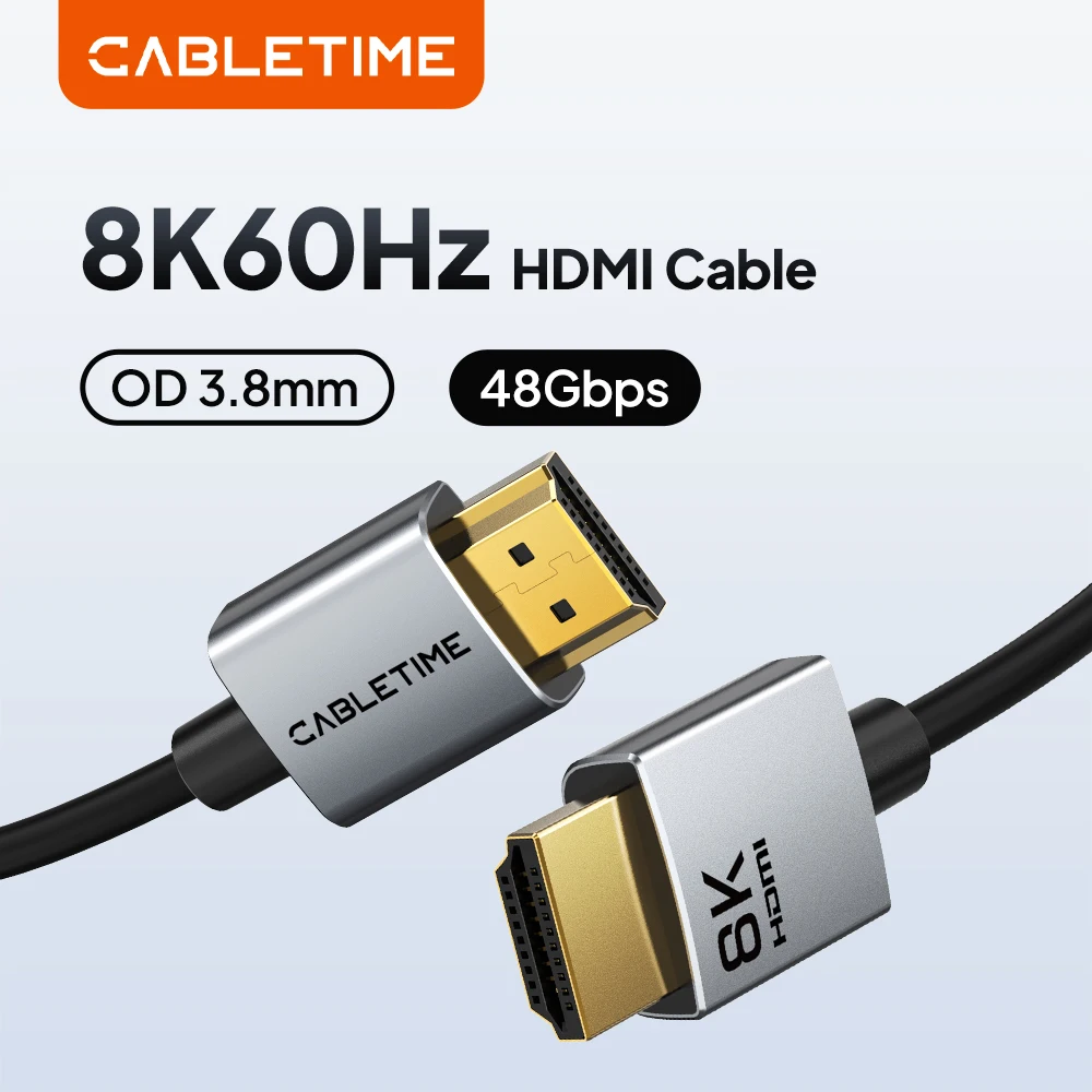 CABLETIME Cable HDMI 2,1 ultradelgado 8K 60HZ 4K 120Hz 48Gbps HDMI de alta velocidad 3,8mm para PS5/Xbox Series X/Roku TV/HDTV/Blu-ray