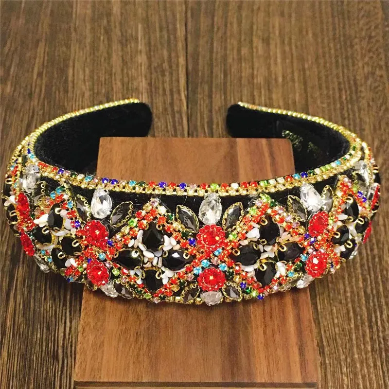 

Ins High Quality Padded Rhinestone Headband Handmade Wide Hairband Sparkly Party Baroque Headband Women Accessori For Hair