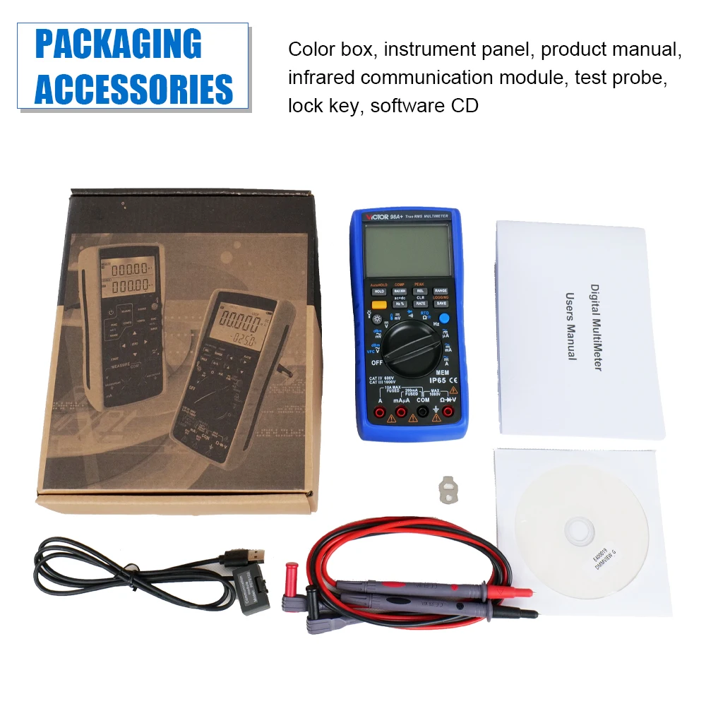 Handled 98A Multimeter TRUE RMS 22000 Counts RTD PT100 Thermocouple Tester LCD Backlight AC/DC Current Voltage Ohm Voltmeter