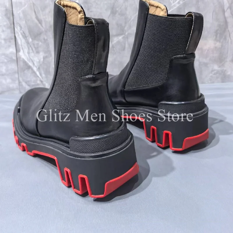 Black New Men's Chelsea Ankle Platform Boots Round Toe Fashion Casual British Style Handmade Elastic Office Shoes Men Boots