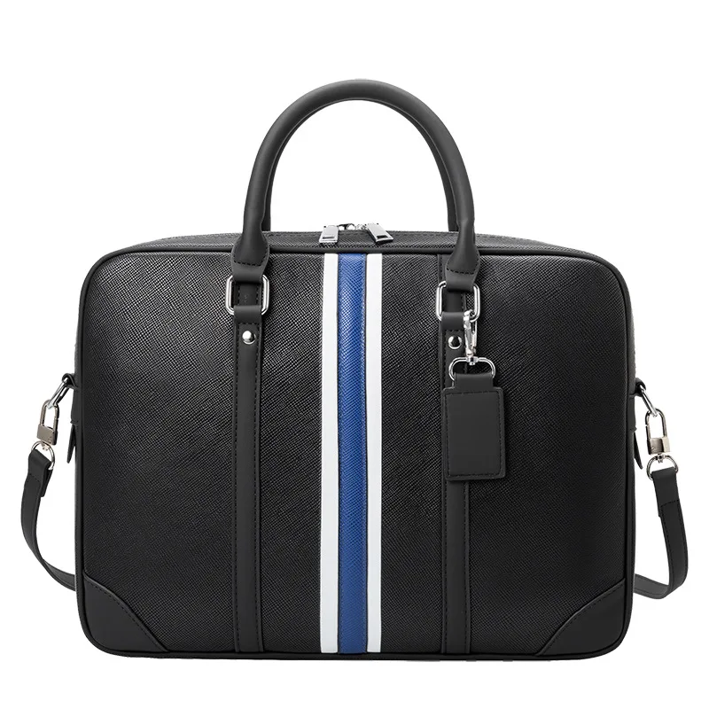 New Arrive Striped Design High Quality Leather Men\'s Laptop Handbag Casual Male Office 13/14 Inch Business Briefcases