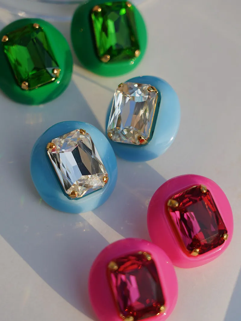 

Summer Stud Earrings Colored Candy Gems Oval Lovely Green Girl Geometry Chic Jewelry for Women Sweet Ins
