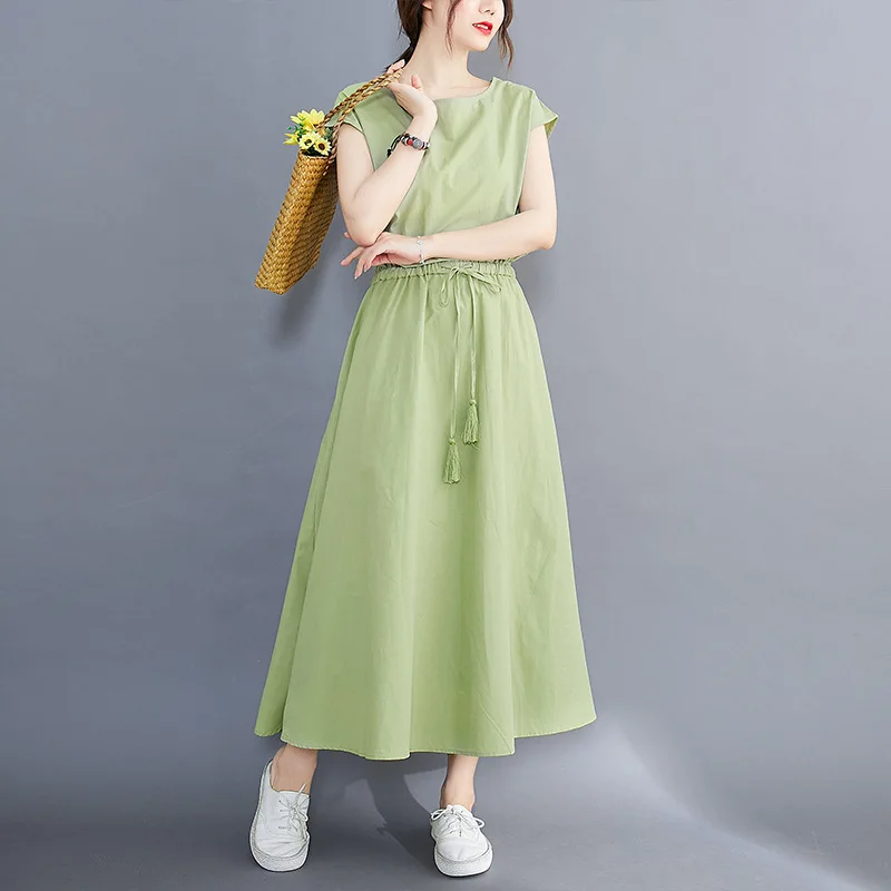 

Artistic Flared Skirt 2026 Summer New Style, Adjustable Waist, Loose Fit, Plus Size Cotton Linen Dress
