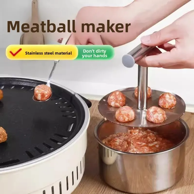 

Stainless Steel Press Meatball Maker, Household Creative Hand Press Meatball Maker Can Make 6 At A Time, Easy To Clean & Durable