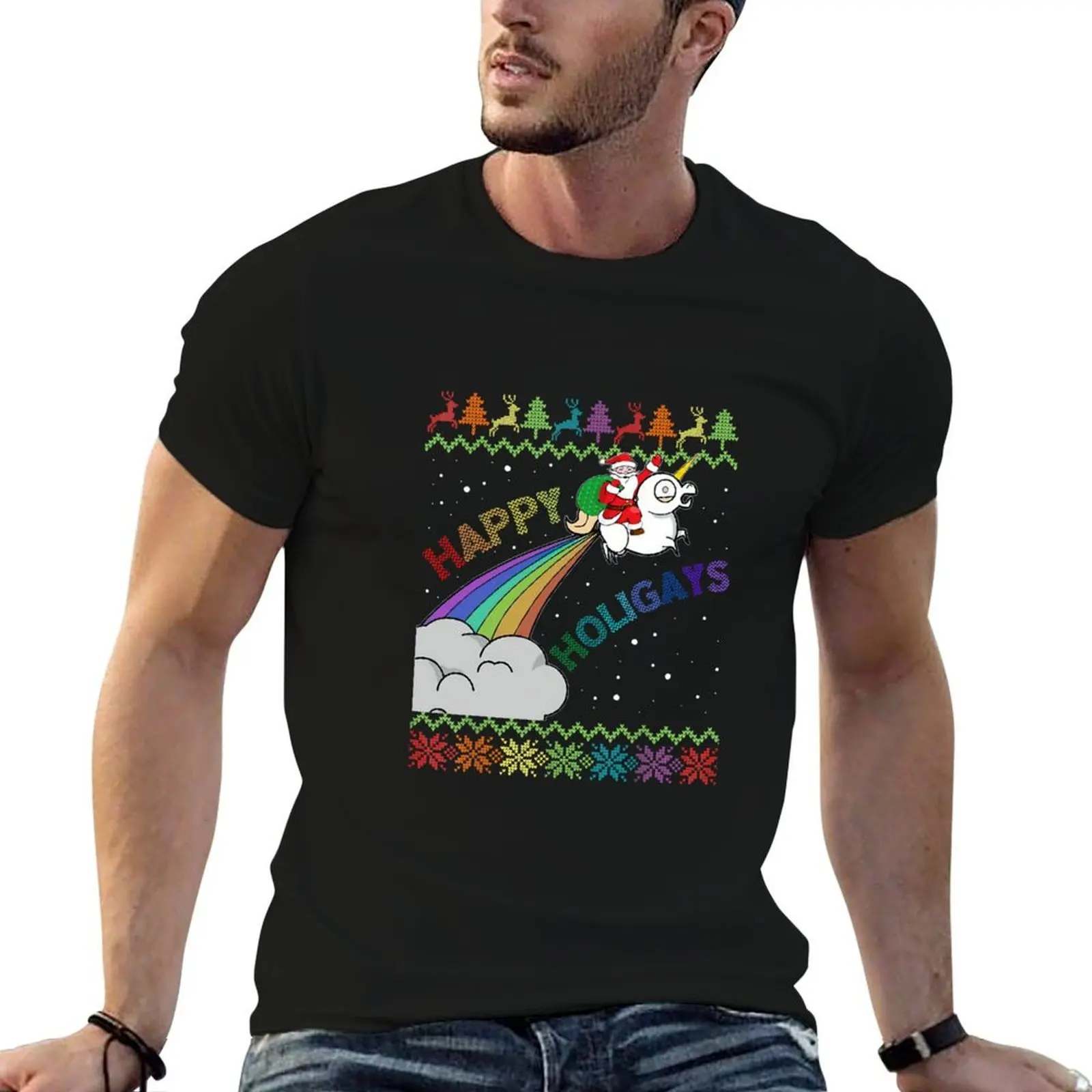 

Рождественские пижамы Holigays для геев, футболка с Санта-Клаусом, персонализированная мужская футболка, мужские футболки для мужчин, повседневная футболка