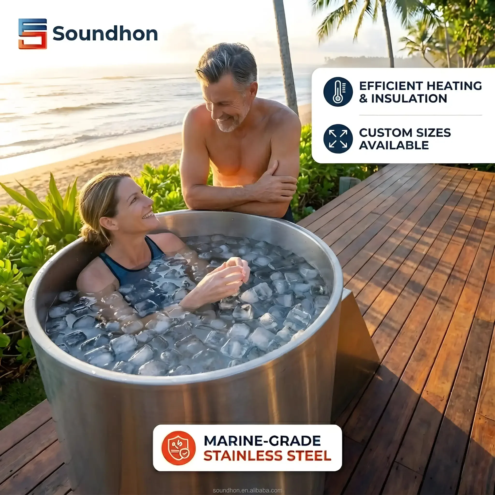 Marine-Gr 316 Stainless Steel Cold Plunge Barrel - Insulated I Bath Tub for Home & Commercial Use