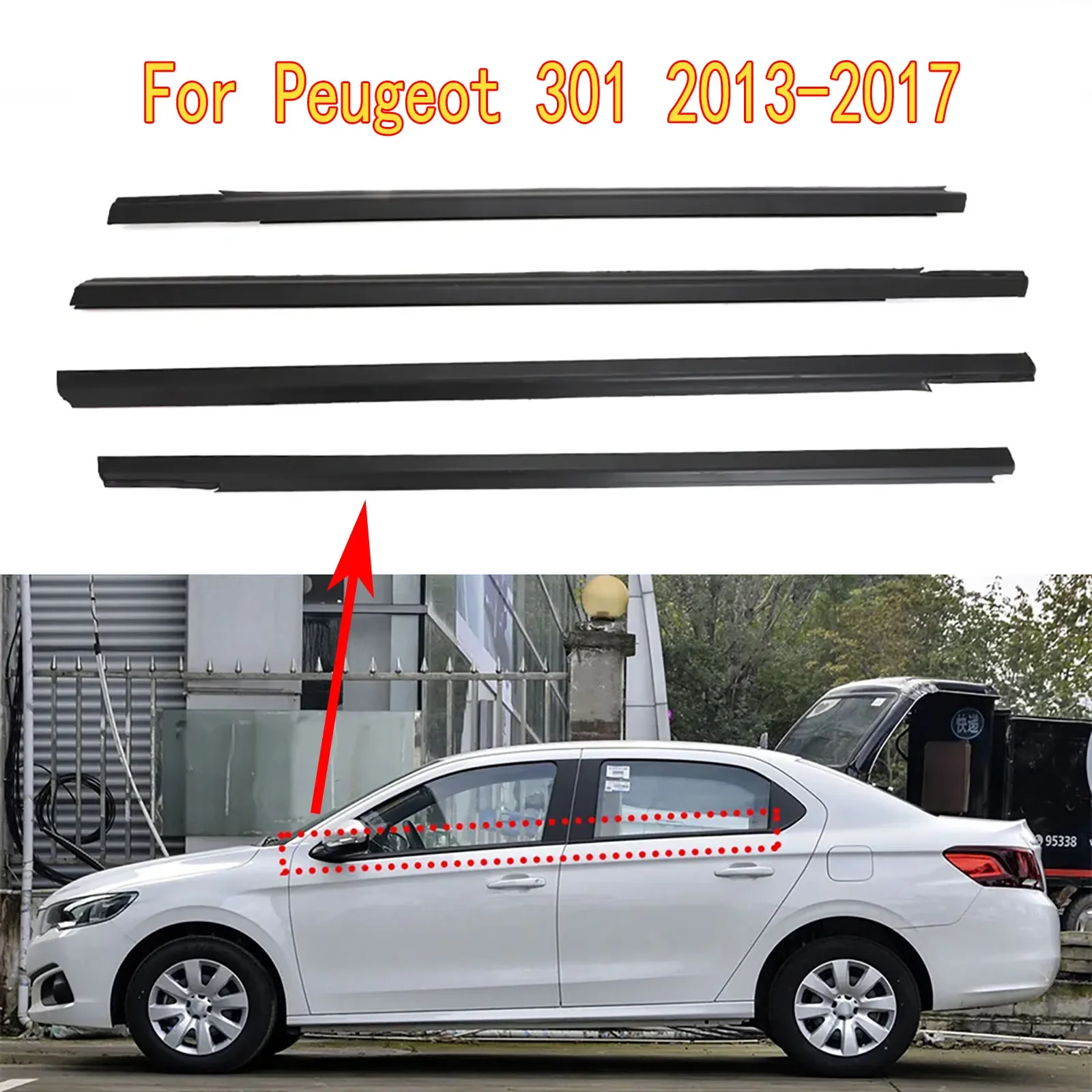 

4Pcs Outside Window Glass Waterproof Pressure Strip Sealing Strip for peugeot 301 for Peugeot 301 2013-2017