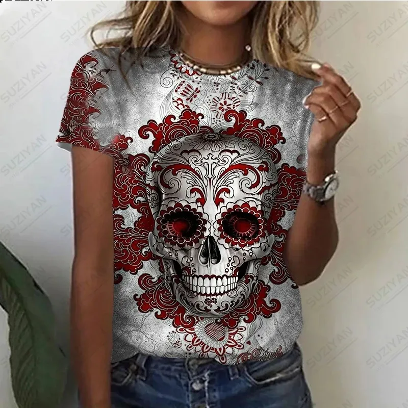 Mexico Style The Skull Of The Dead  3D Printed Women's T-Shirt Street Fashion Tend Casual Style  Comfortable Short Sleeve T