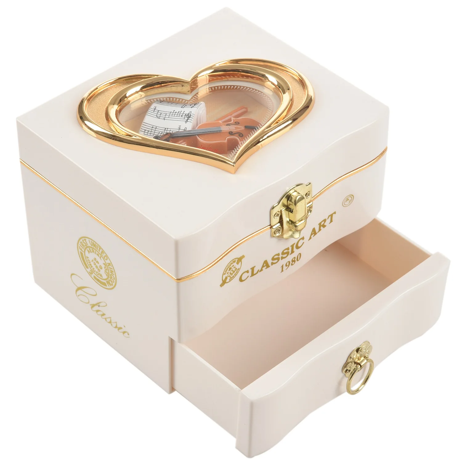 

ABQR Classic Rotating Dancer Piano Music Box Clockwork Plastic Jewelry Box Girls Hand Crank Music Mechanism White