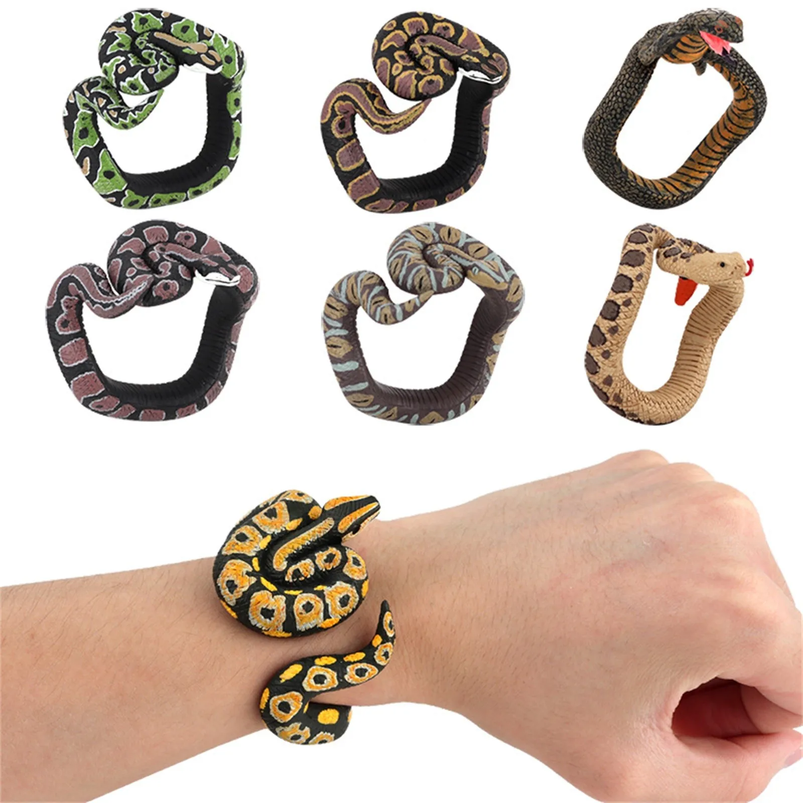 7pieces Toy Snake Bracelet Pvc Simulation Snake Wrist Band Fake Snake Wristband Prank Toys Scary Mischievous Toys Gift Items