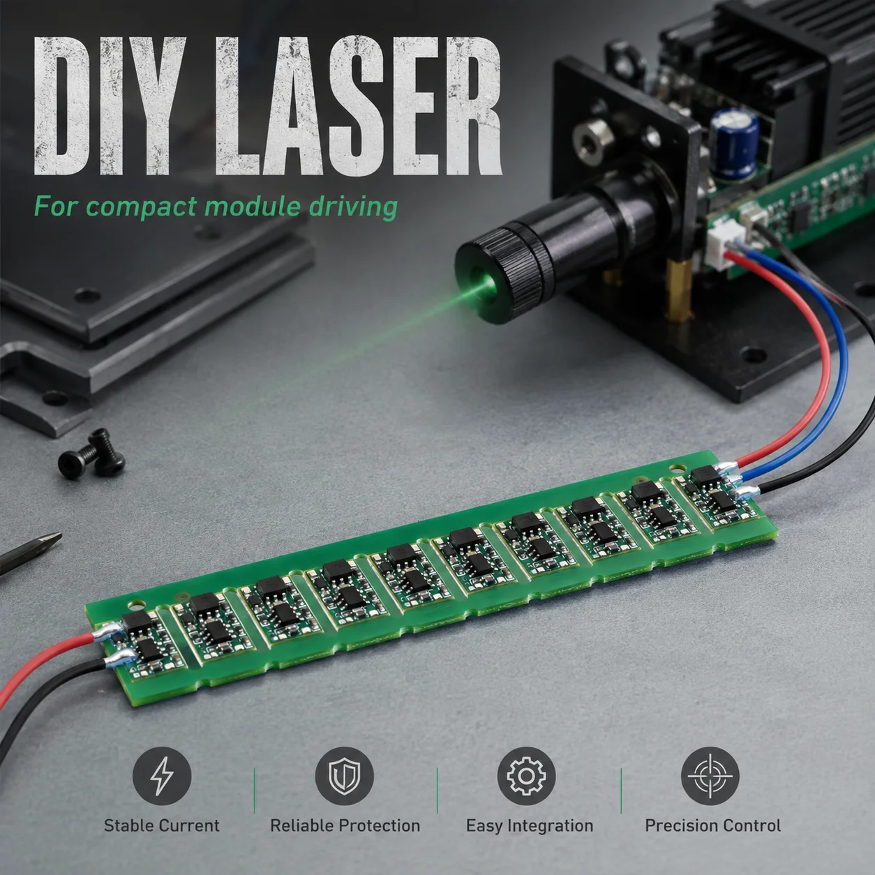 ZhonNa 520nm Green Laser Module Boost Driver Board 1-100mW 3-7V Input 7V Output Circuit Tool Instrument Accessory Stage Lighting