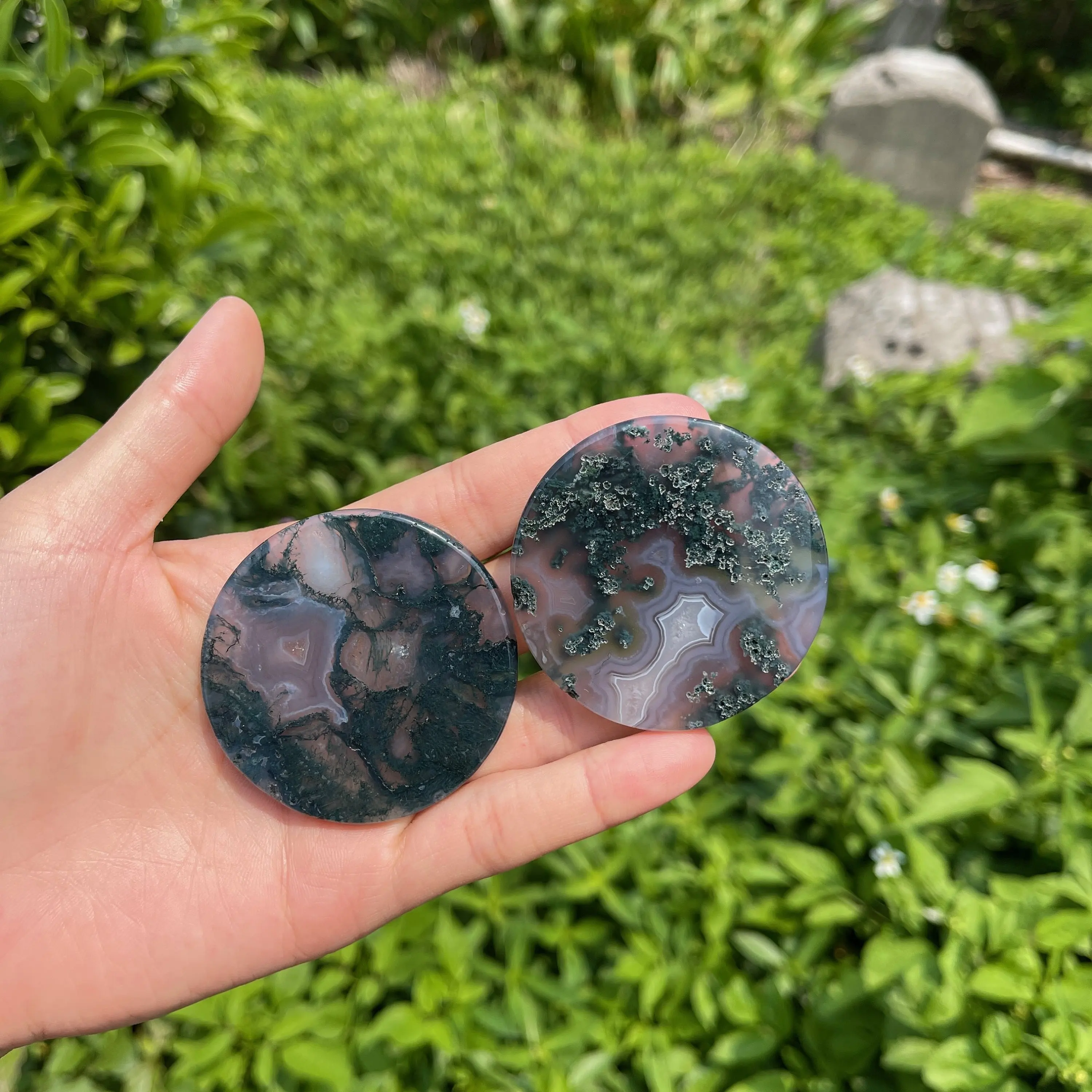 A natural moss agate slice, green seaweed agate disc, exquisite home decoration, perfect for room décor, stone ornaments - view 4
