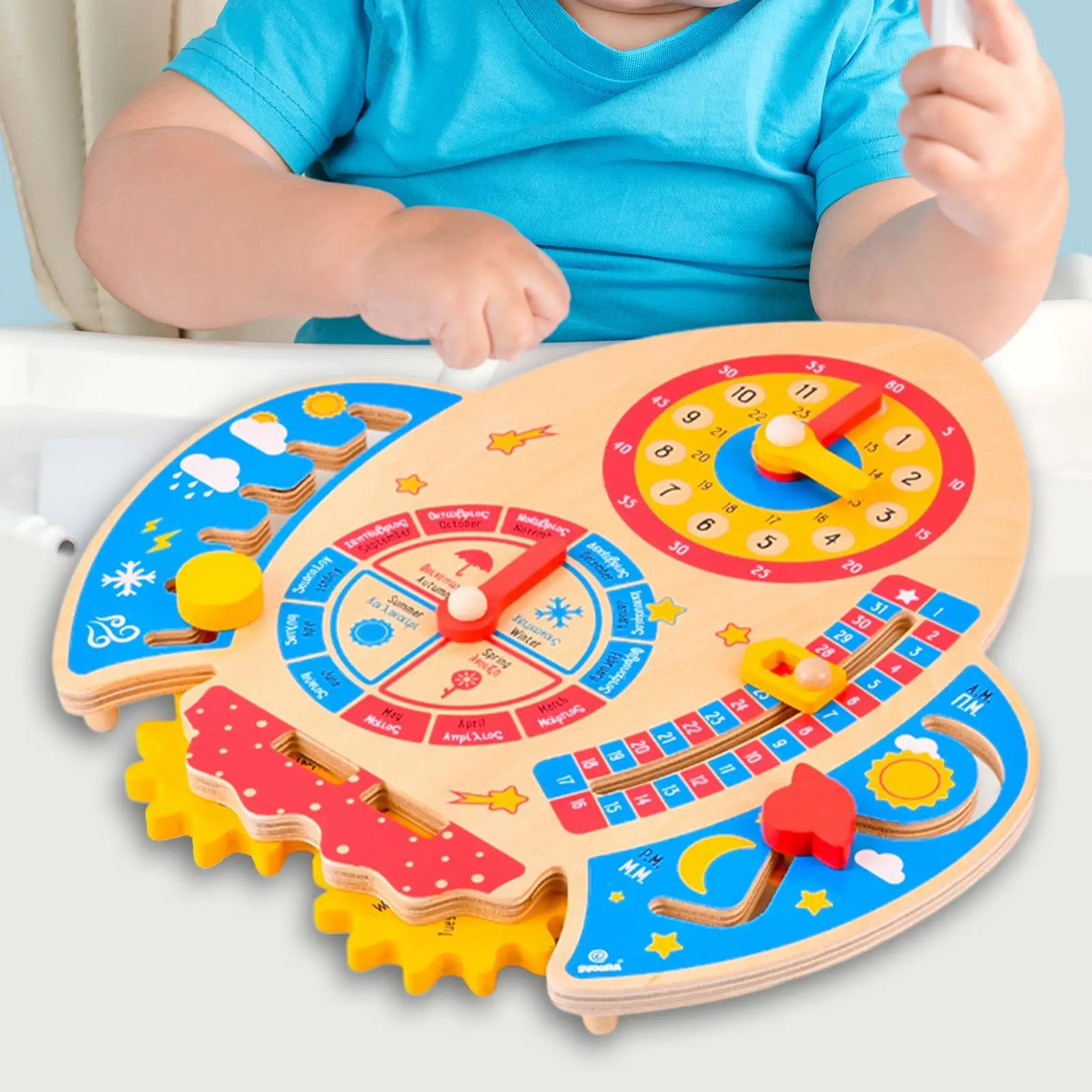 Montessori Calendar Board Toys Preschool Learning Toy Number Time Cognition Toys Rocket Clock Toys for Children Boys Kids Girls