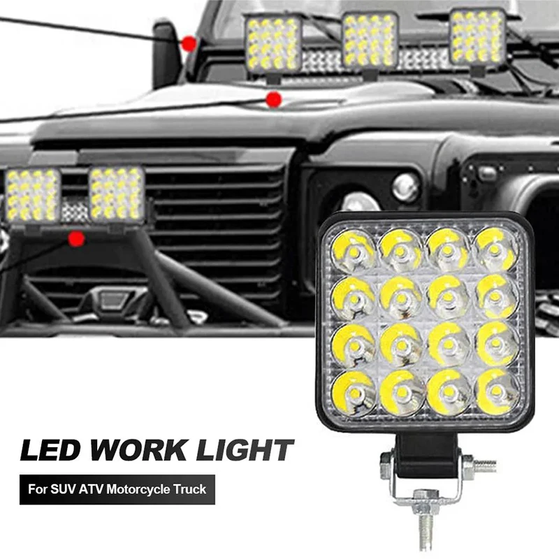 48W Car LED Bar fendinebbia 16SMD Square Work Light 12V Auto Light fendinebbia per fuoristrada 4x4 ATV SUV carrello elevatore faretto