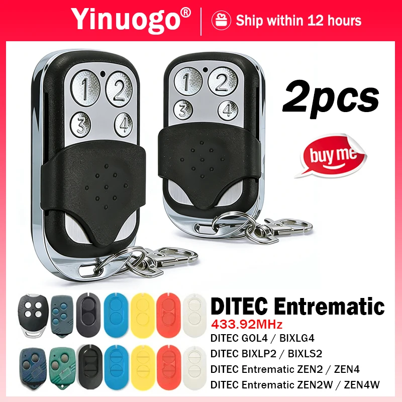 

Work With DITEC Entrematic GOL4 BIXLG4 BIXLP2 BIXLS2 ZEN ZEN2 ZEN4 ZEN2W ZEN4W 433.92MHz Rolling Code Garage Door Remote Control