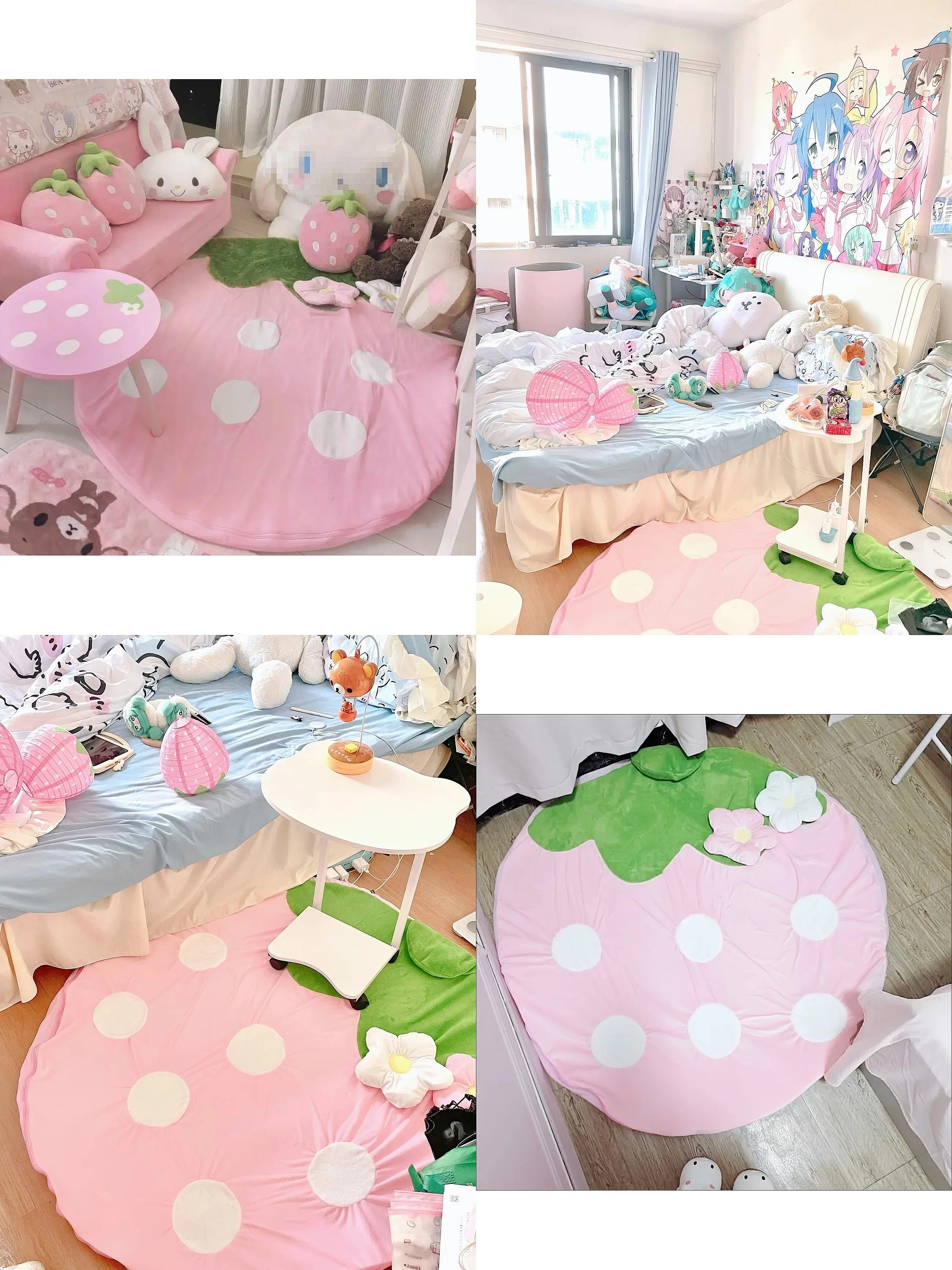 Strawberry Plush Carpet Seat Cushion Soft Floor Mat Non-Slip Washable Home Decor Office Chair Cushion