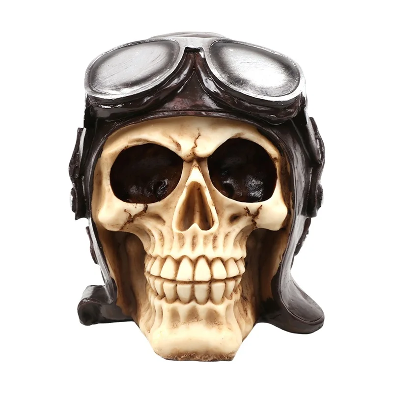 Halloween Pilot Skulls Realistic Skeleton Head Statues Collectible Figurines Skull Decorations for Home