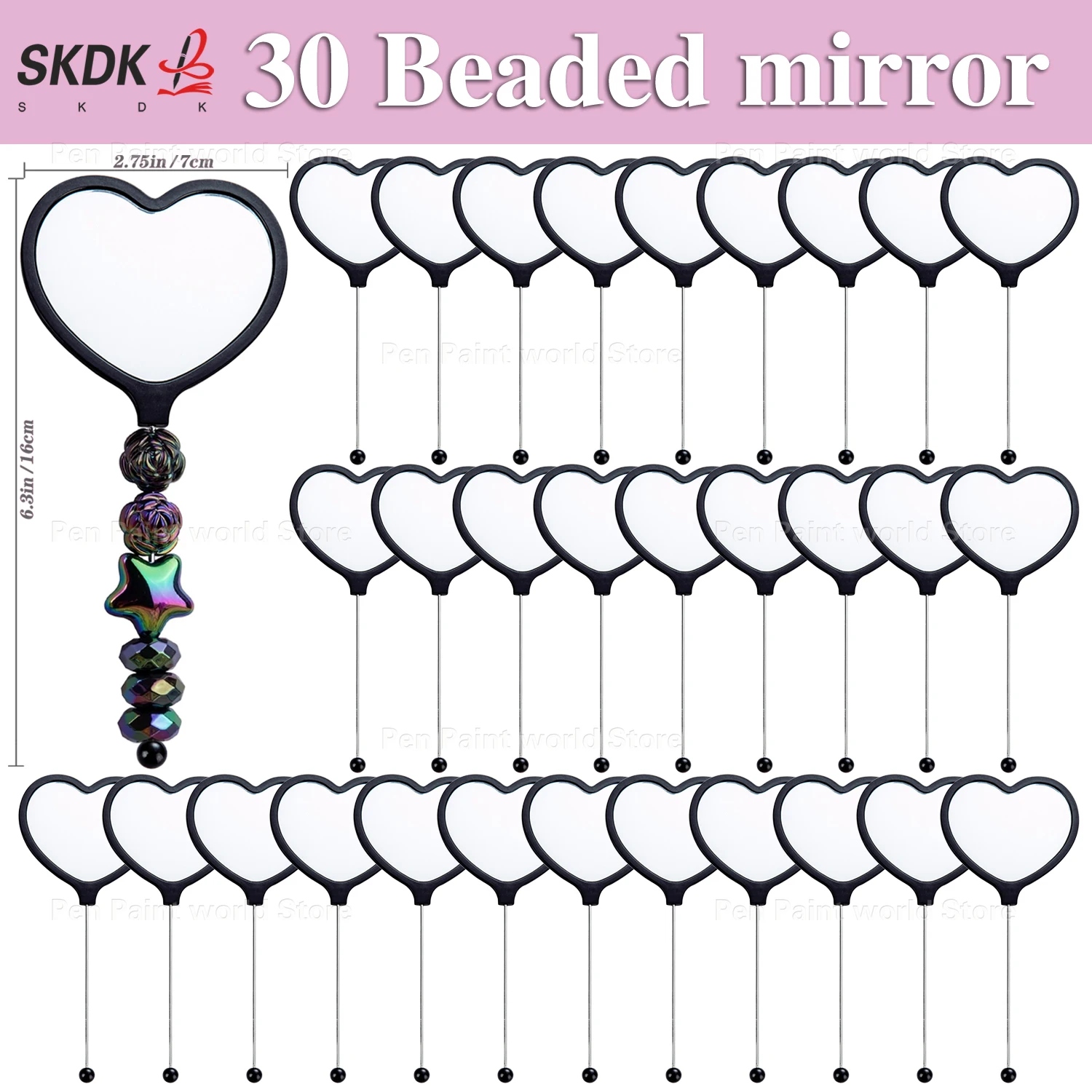

30Pcs Mini Heart Shaped Makeup Mirror with Beaded Handle - DIY Small Handheld Mirror for Purse, Book Gift