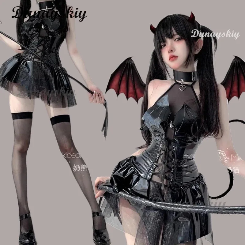 

Christmas Halloween cosplay sexy dress little devil dress Lolita babydoll festival party patent leather neck hanging dress