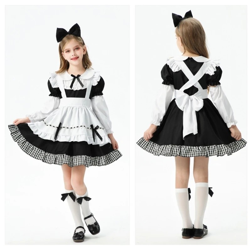 Encantador conjunto vestido princesa y accesorios para niñas, vestido a juego Color blanco y negro para cosplay y