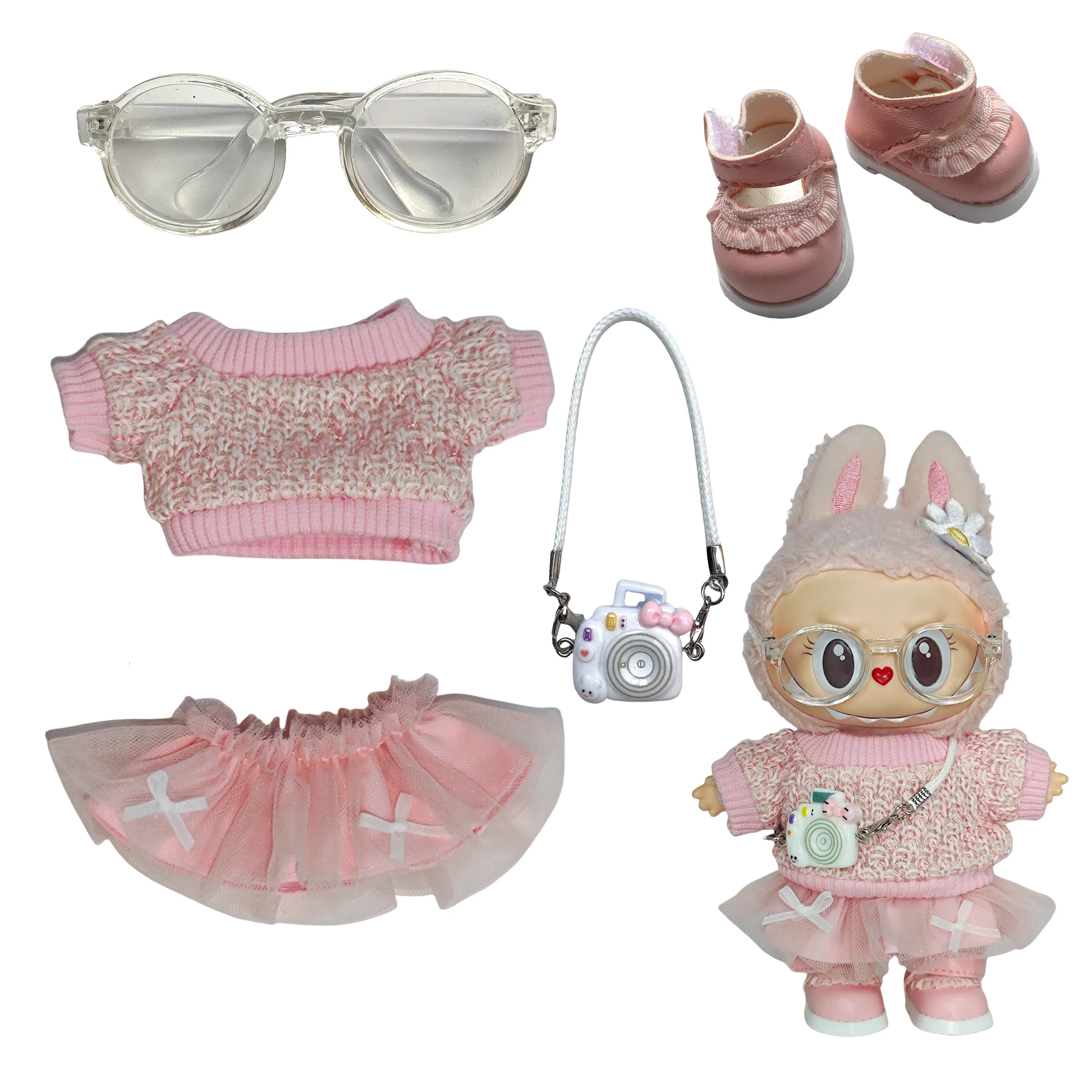 Mini Plush Doll'S Clothes Outfit Accessories For Korea Kpop Exo 15-17cm Labubu Idol Overalls set Clothing Gift