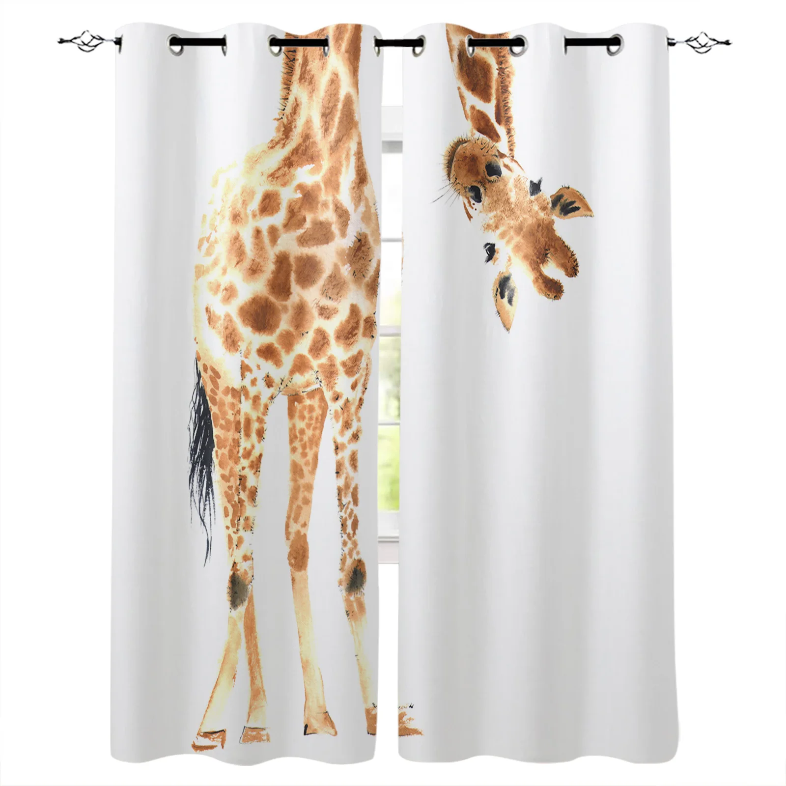 

Fun Giraffe Animal White Blackout Curtains Window Curtains For Bedroom Living Room Decor Window Treatments