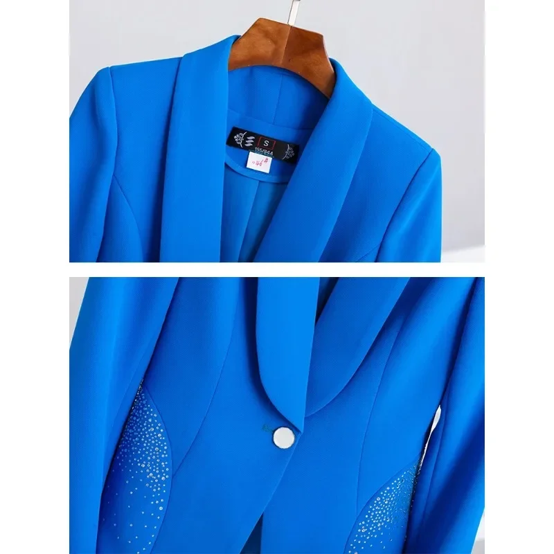 Musim semi musim gugur biru hitam putih Blazer wanita bisnis wanita pakaian kerja jaket Formal lengan panjang