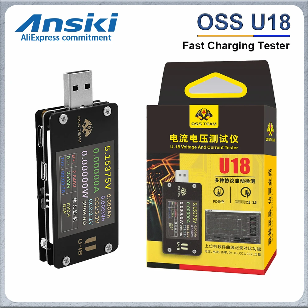 

OSS U18 USB voltage and current tester meter high-precision multifunctional fast charging tester PD/QC2.0/QC3.0protocol decoy