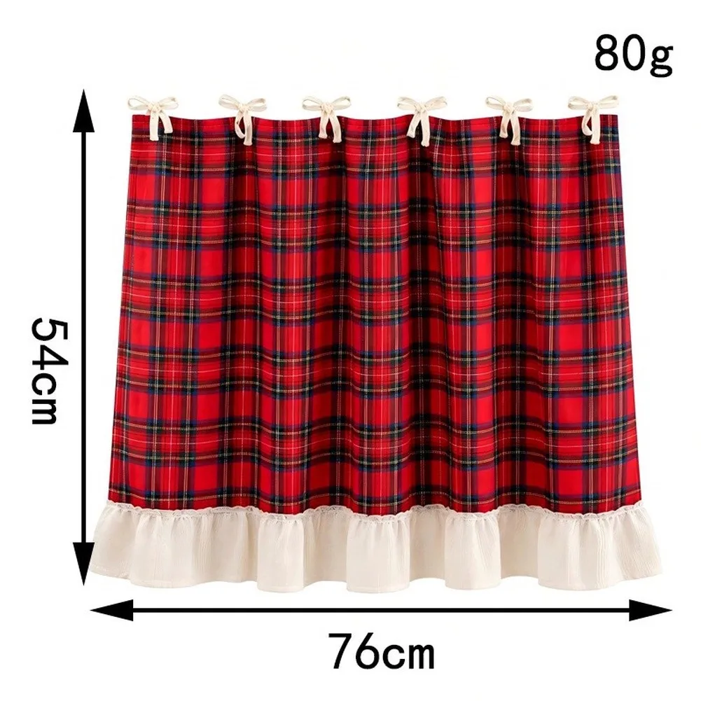 Oven Door Cover Red Plaid Pattern with White Ruffle and Fabric Bow Ties 30 x 21.3 inch For Kitchen Holiday Decor