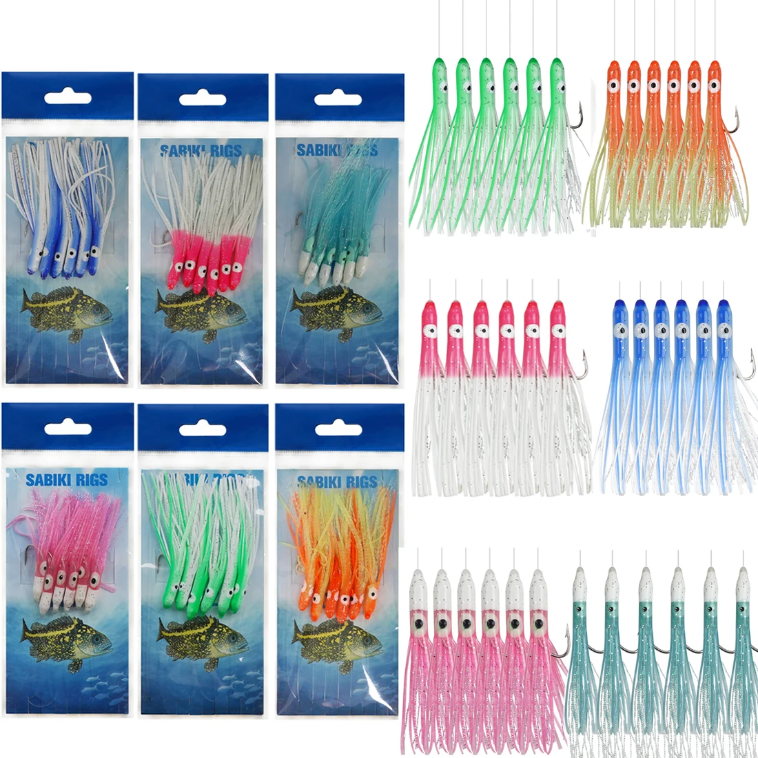 6/12Packs Soft Squid Skirts Eel fishing Lures Teasers Saltwater Octopus rig live bait Mackerel Snapper Artificial Bait Fishhooks