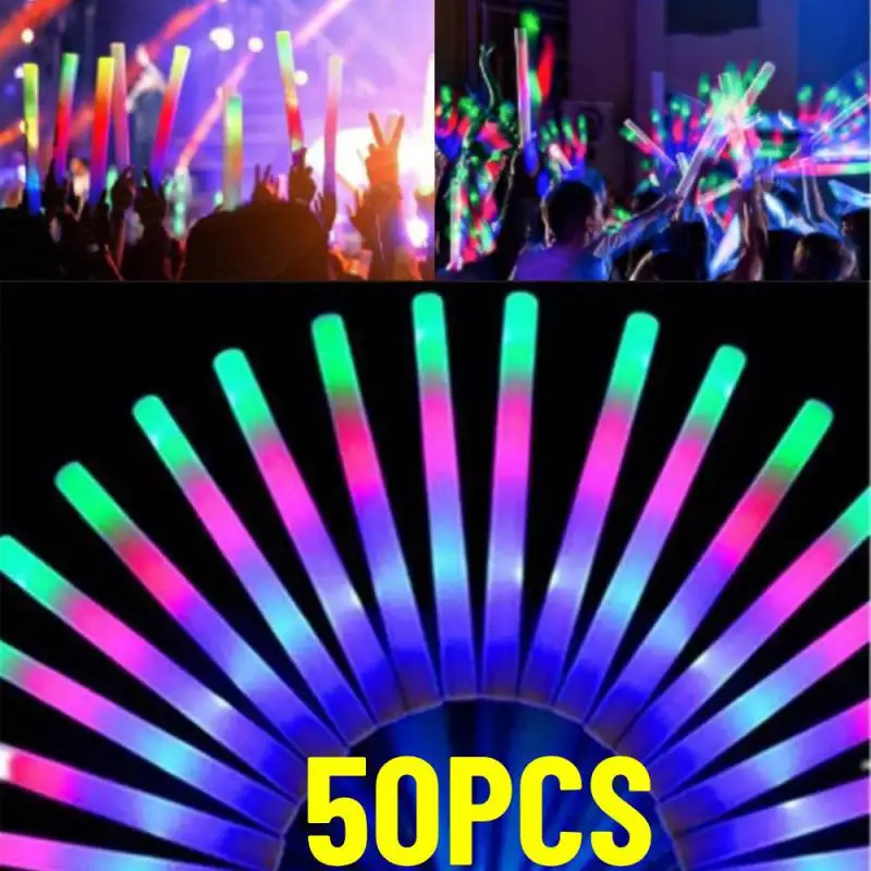 12/30/50/60Pcs LED Glow Sticks Bulk Colorful RGB Glow Foam Stick Cheer Tube Dark Light for Xmas Birthday Wedding Party Supplies