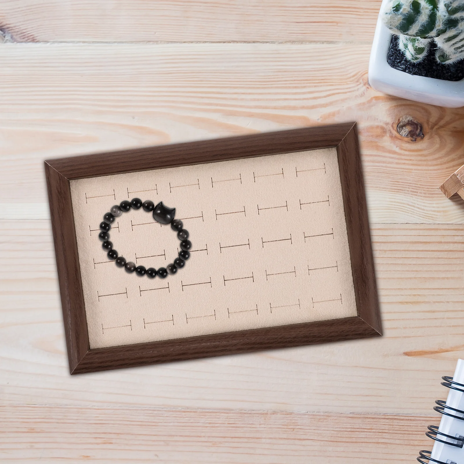 Wooden Rings Organizer Jewelry Tray 30 Slots Walnut Finish Jewelry Display Plate Necklace Ring Earring Storage Tray for Home