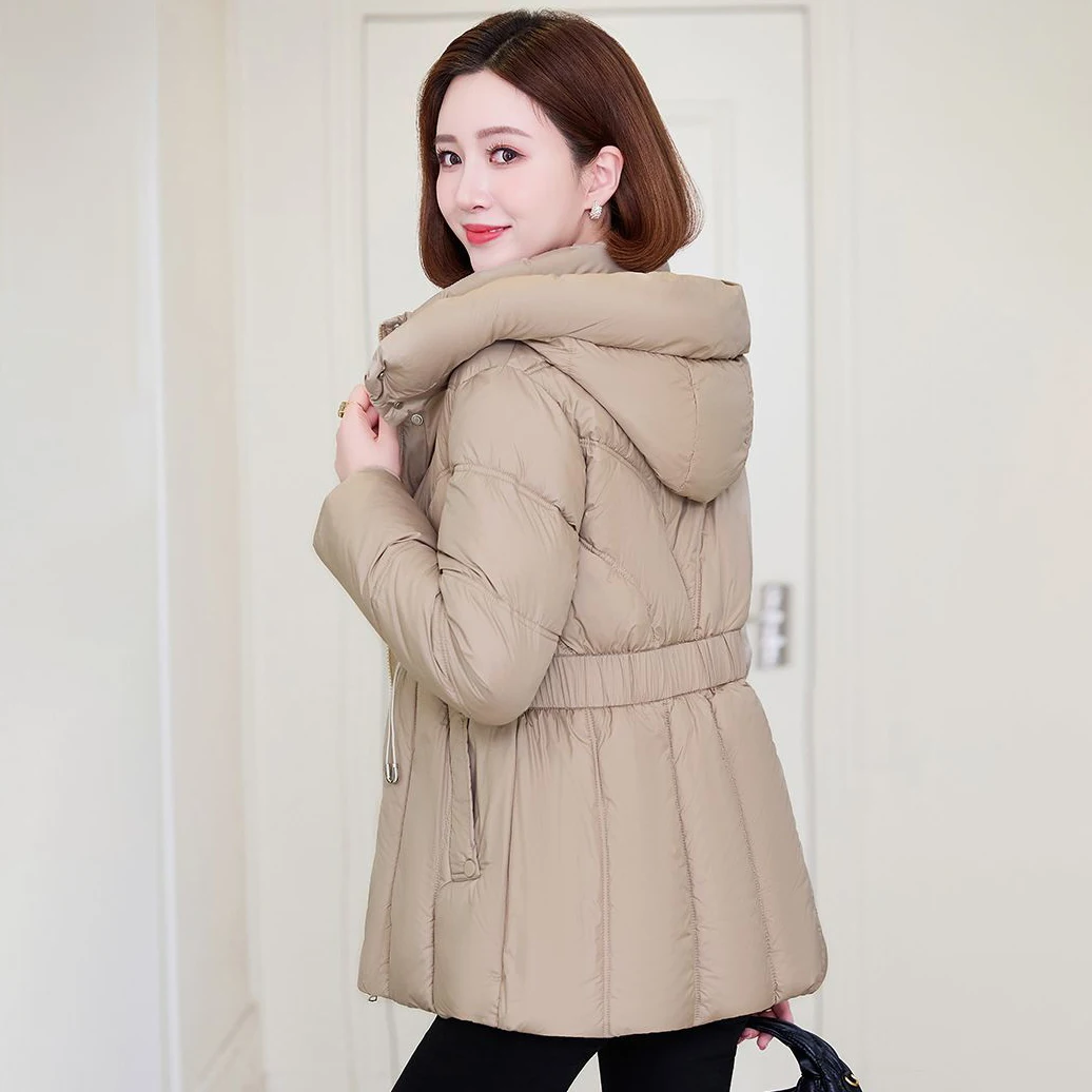 Winter 2025 New Down Cotton-Padded Coat Women's Overcoat Fashion Tight Waist Slim Thicke Cotton-Padded Coat Hooded Warm Parka