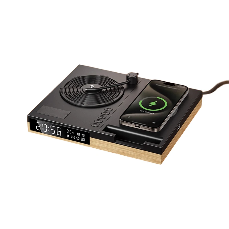 Speaker Nirkabel Retro Bluetooth 5.2 Pemutar Musik Stereo Jam Alarm Desktop Bentuk Piringan Hitam Vintage Mendukung Jam dengan Lampu