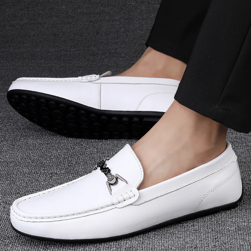 Fashionable New Men Top Layer Cowhide Comfortable Soft Sole Bean Shoe Spring Men Breathable Low Top Business Casual Leather Shoe