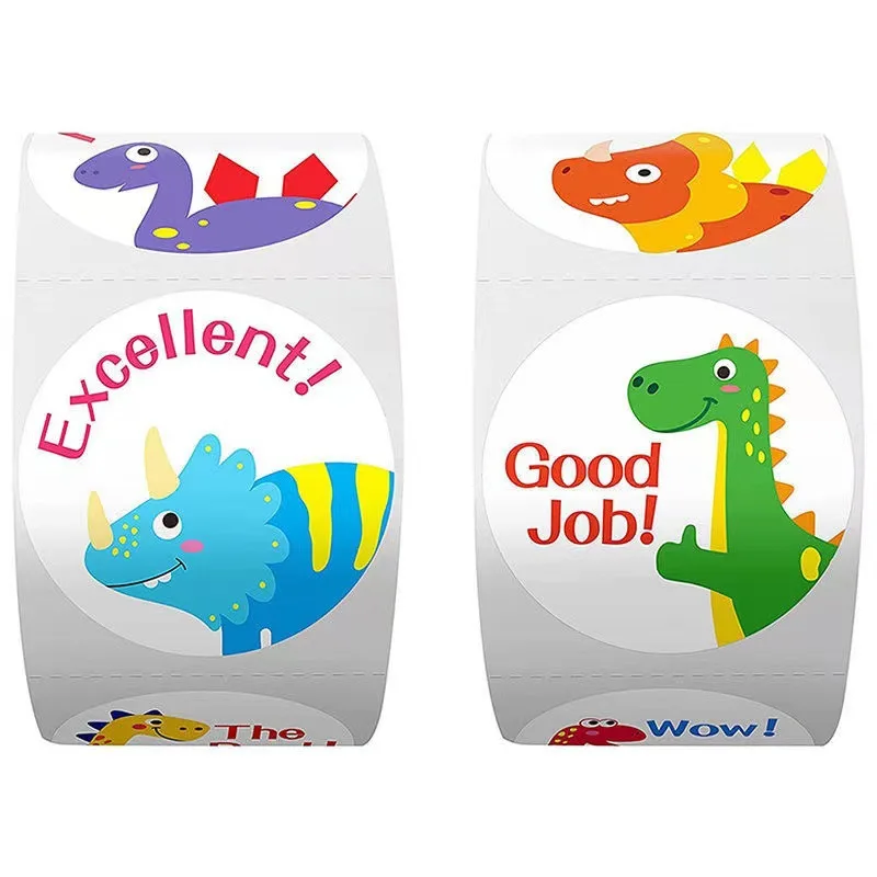 100-500pcs Cute Dinosaur Pattern Reward Encouragement Sticker Roll for Kids Motivational Stickers with Cute Animals for Students