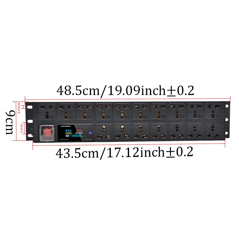 PDU Power Strip Distribution Unit, medidor de energia, voltímetro, amperímetro, soquete do interruptor, interruptor de ruptura, 17 maneiras, 2U, 19"