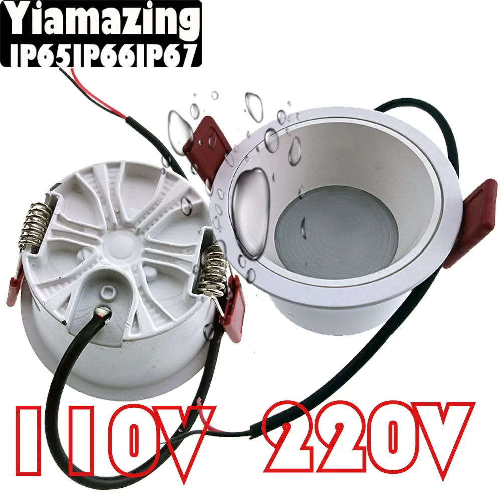 Głębokie przeciwodblaskowe białe ściemnialne 220v 110V IP65 IP66 IP67 zewnętrzna wodoodporna lampa LED typu Downlight 7W 9W 12W łazienka lampa sufitowa