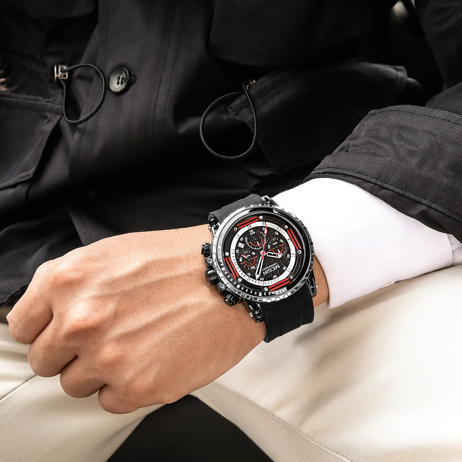 MEGIR 47MM Big Dial Sports Quartz Watches for Men Fashion Casual Wrist Watch Waterproof Calendar Male Chronograph 24-hour Clock